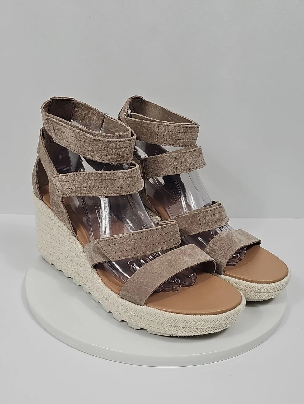 Sorel Cameron Multistrap Wedge Sandals Omega Taupe Suede NIB 11